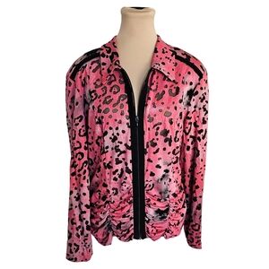 Joseph Ribkoff Pink and Black Leopard Patterned  Distressed Jacket Sz 18